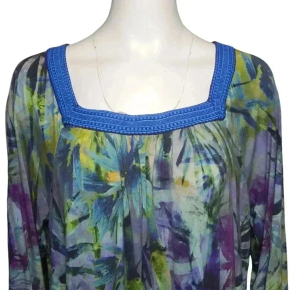 Soft Surroundings Tunic Top Blouse Size XL Colorful Floral Knit Square Neck - Picture 2 of 5